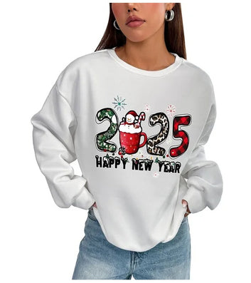 Women Basic Casual Pullover Spring Autumn Long Sleeve 2025 Christmas Day Printed Round Neck