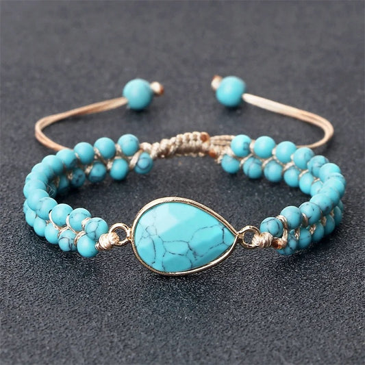 Hand-woven 4MM Natural Blue Turquoise Beads Irregular Bracelet