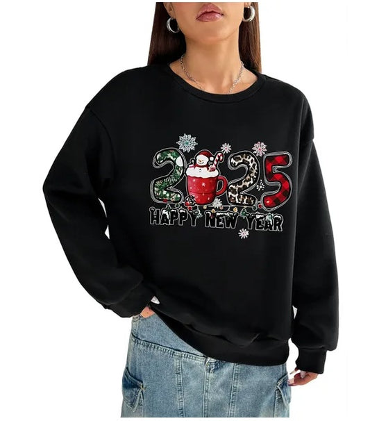 Women Basic Casual Pullover Spring Autumn Long Sleeve 2025 Christmas Day Printed Round Neck